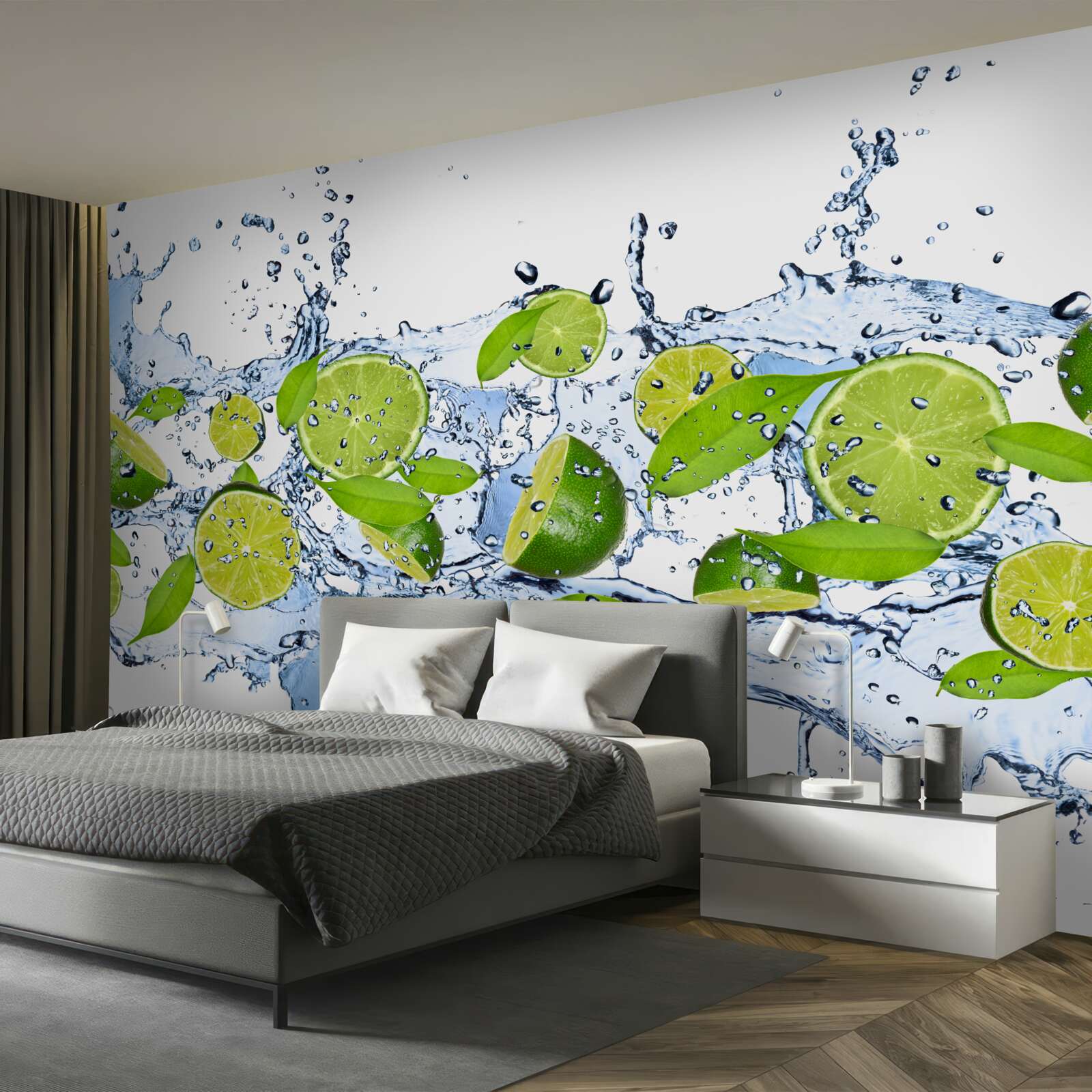 Fotobehang limoenen in plakjes gesneden en in water gedompeld