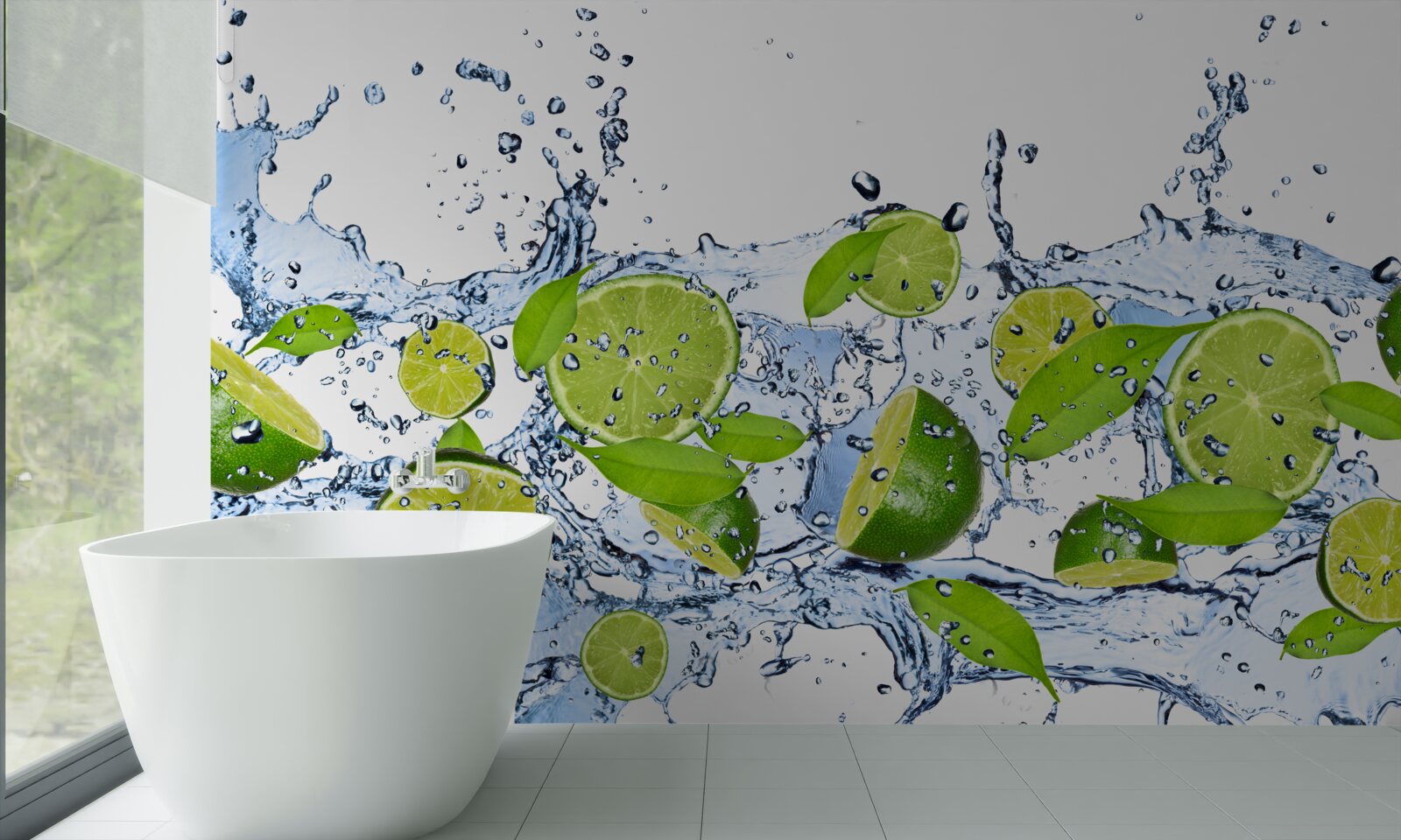 Fotobehang limoenen in plakjes gesneden en in water gedompeld