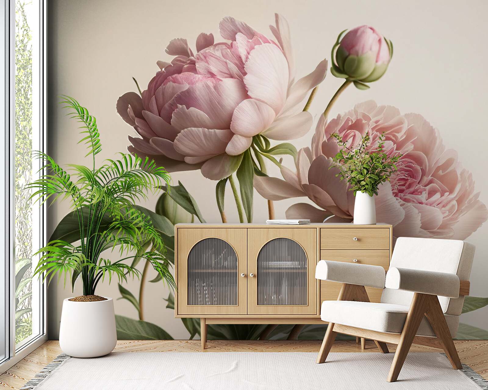 Fotobehang set van heldere pioenrozen