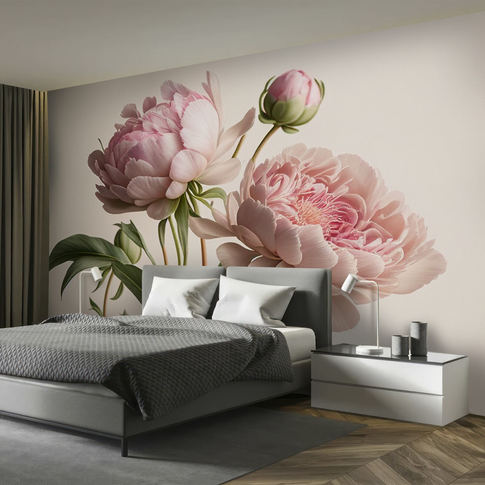 Fotobehang set van heldere pioenrozen