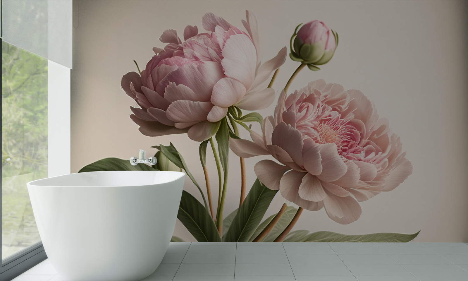 Fotobehang set van heldere pioenrozen