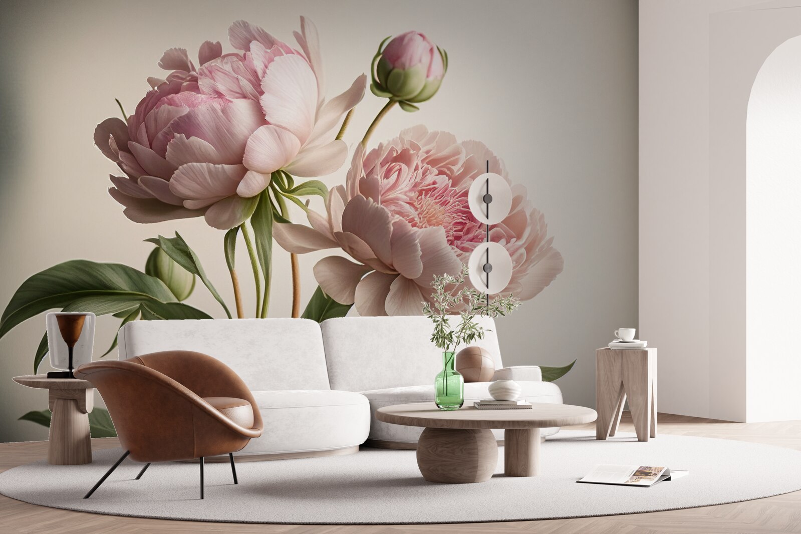 Fotobehang set van heldere pioenrozen