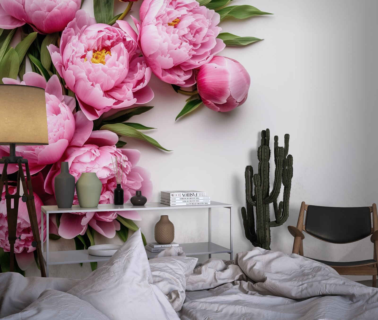 Fotobehang grote bloeiwijzen van roze pioenen