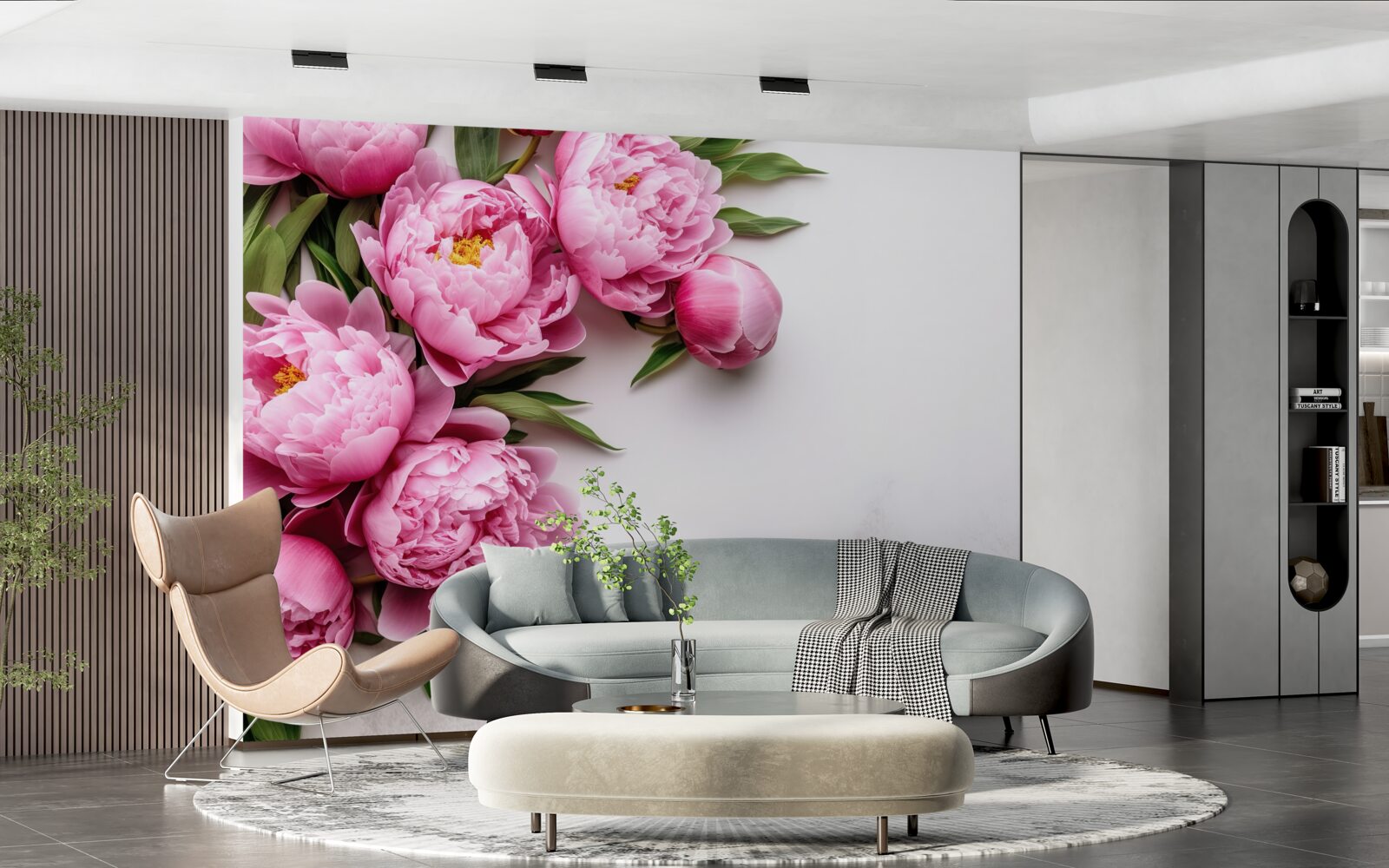 Fotobehang grote bloeiwijzen van roze pioenen