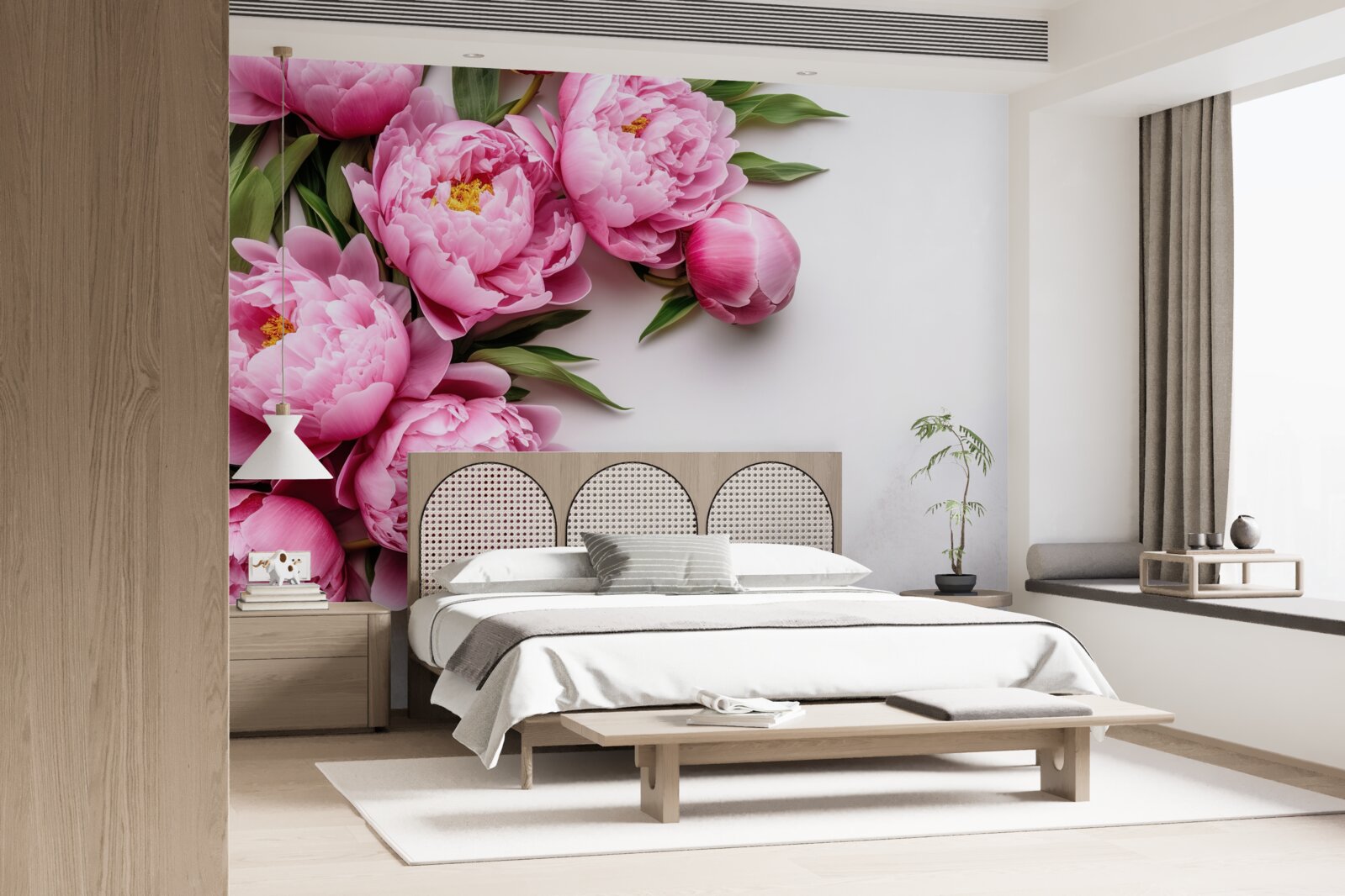 Fotobehang grote bloeiwijzen van roze pioenen