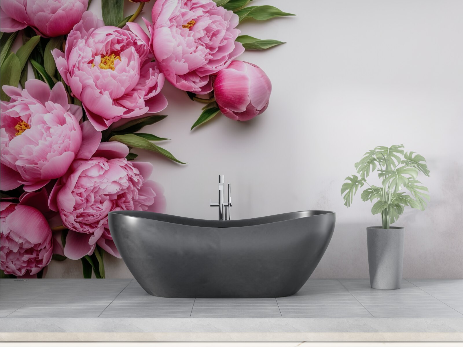 Fotobehang grote bloeiwijzen van roze pioenen