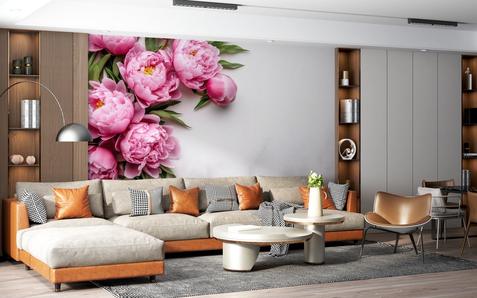 Fotobehang grote bloeiwijzen van roze pioenen