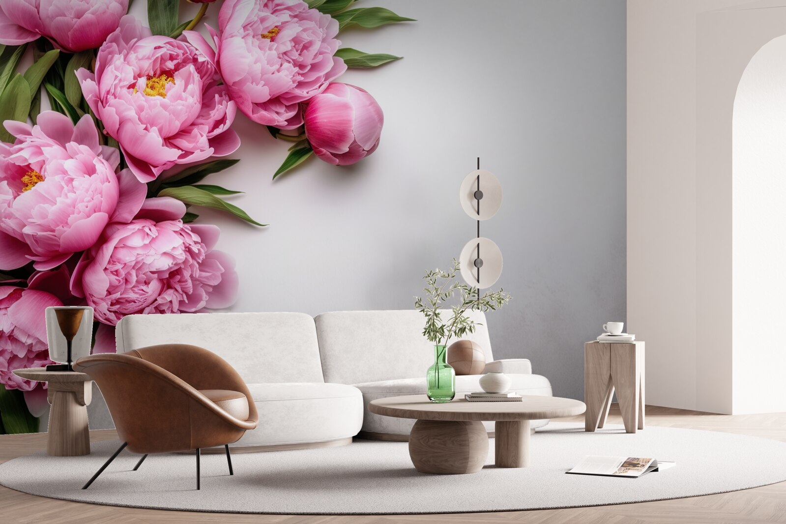 Fotobehang grote bloeiwijzen van roze pioenen