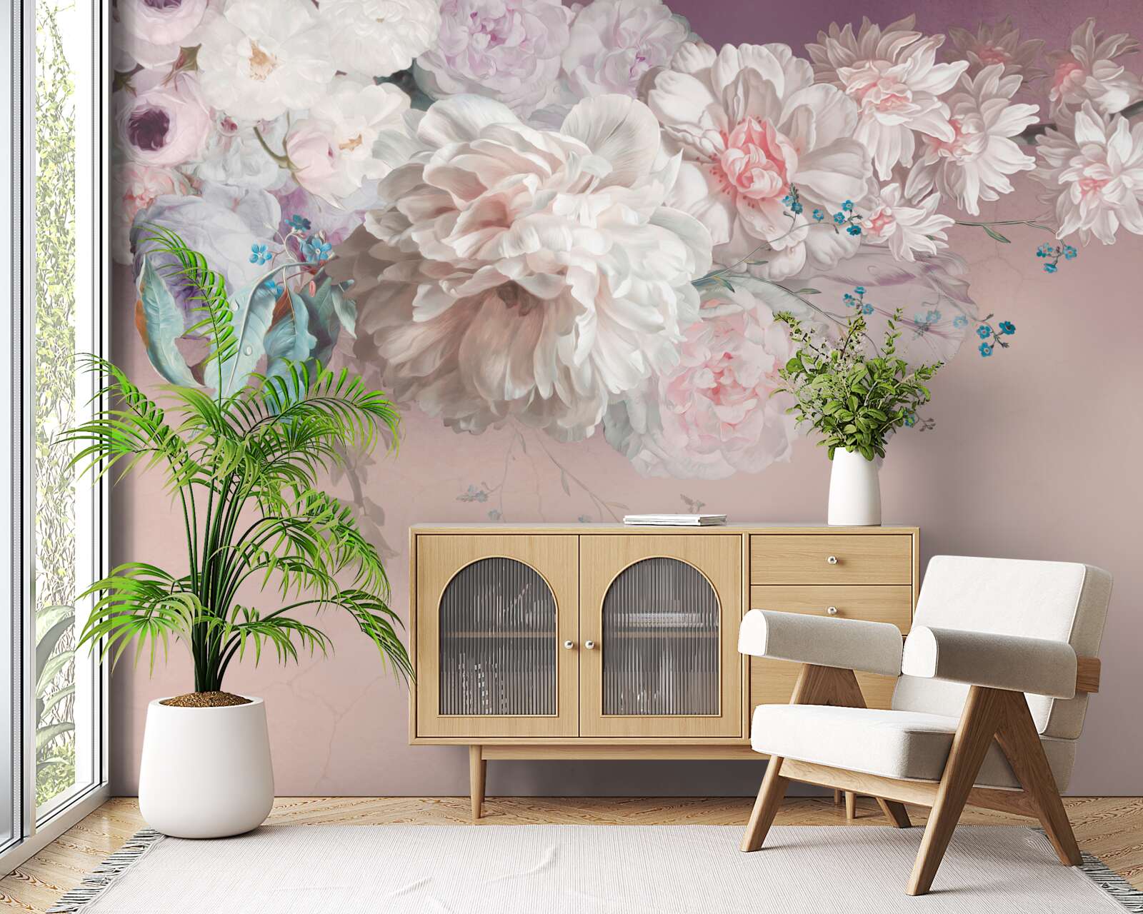 Fotobehang aan één twijg ontwikkelen zich fijne, lichte knoppen