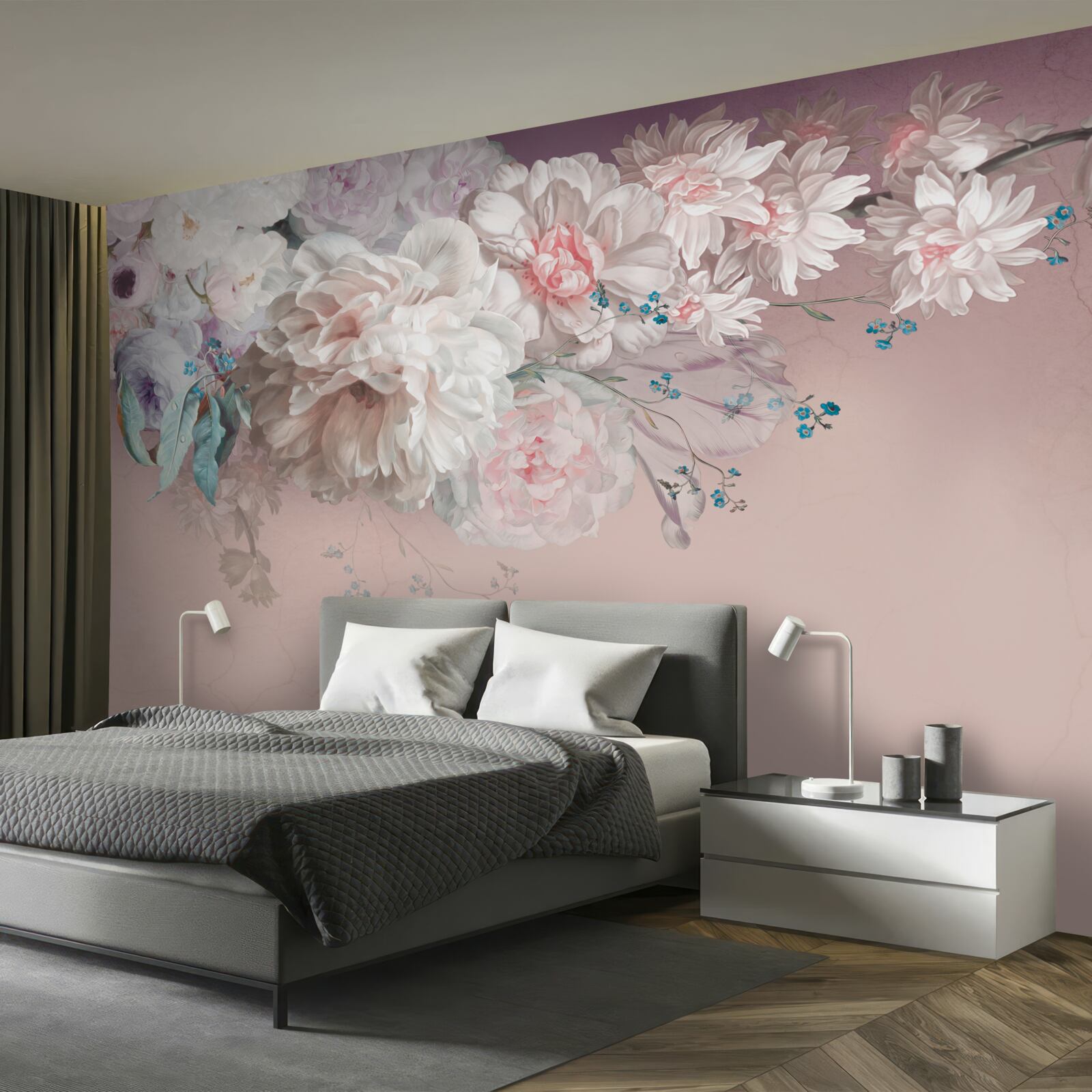 Fotobehang aan één twijg ontwikkelen zich fijne, lichte knoppen