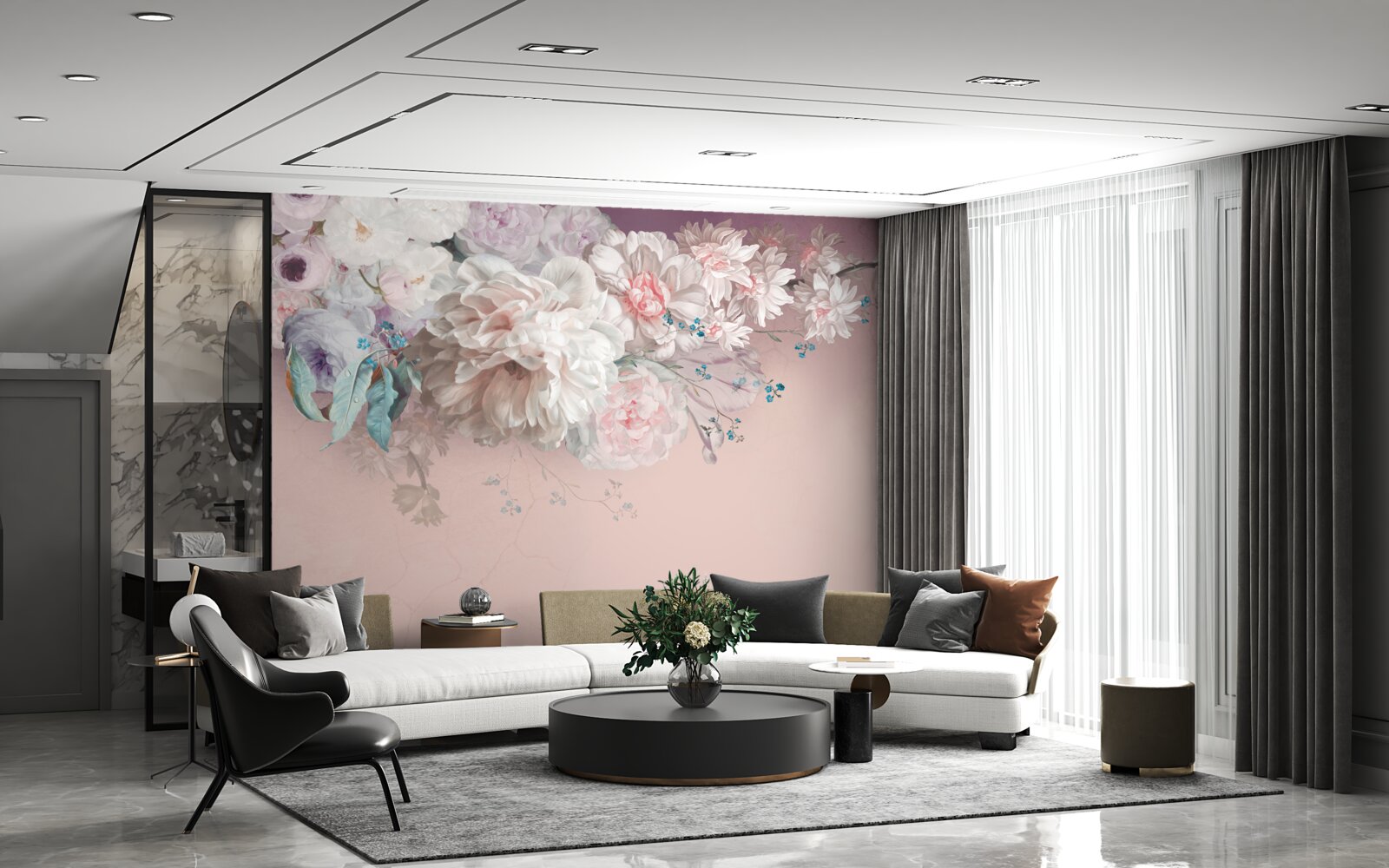 Fotobehang aan één twijg ontwikkelen zich fijne, lichte knoppen