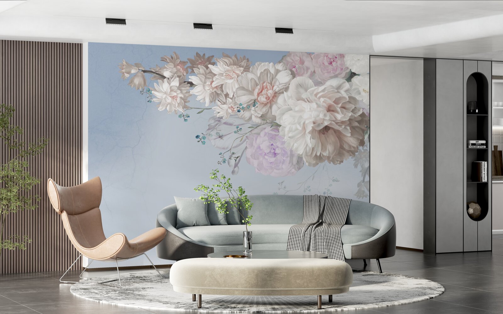 Fotobehang een dunne tak van een volwassen boom in volle bloei