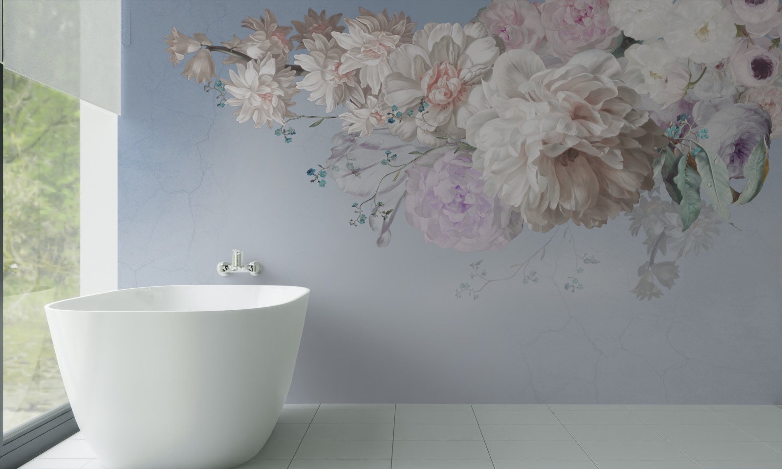 Fotobehang een dunne tak van een volwassen boom in volle bloei