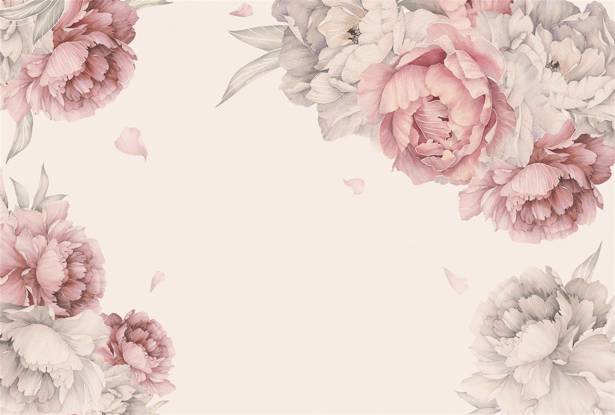 Fotobehang grote takken roze pioenrozen