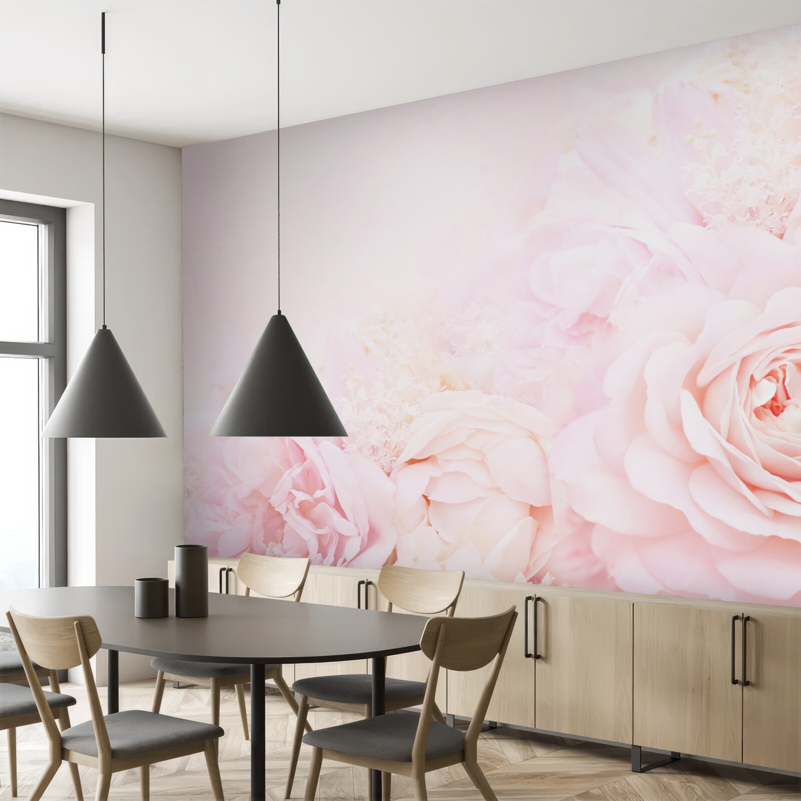 Fotobehang zachtroze rozenbloemen