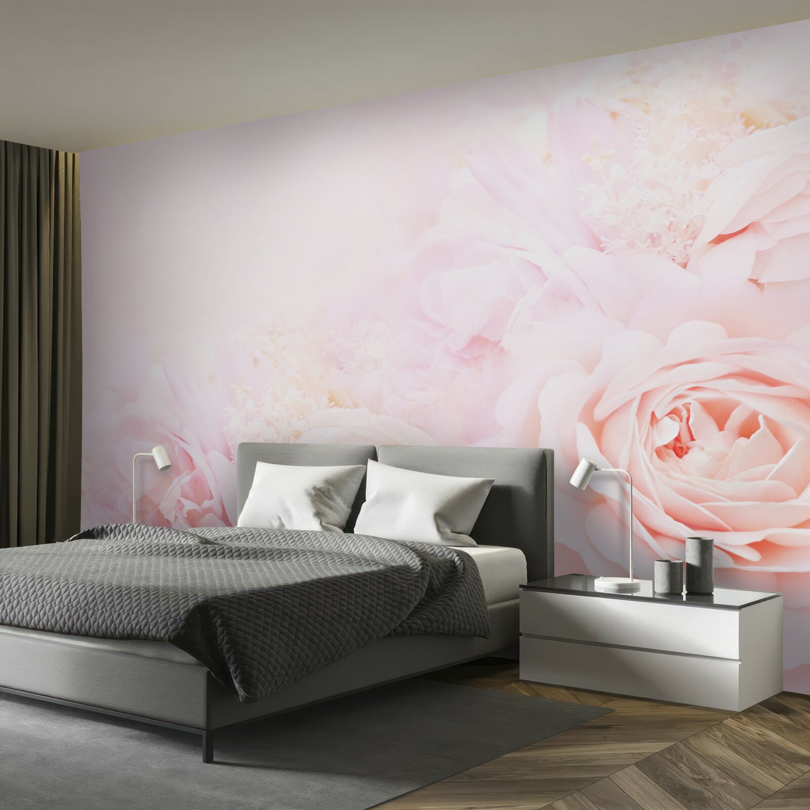 Fotobehang zachtroze rozenbloemen