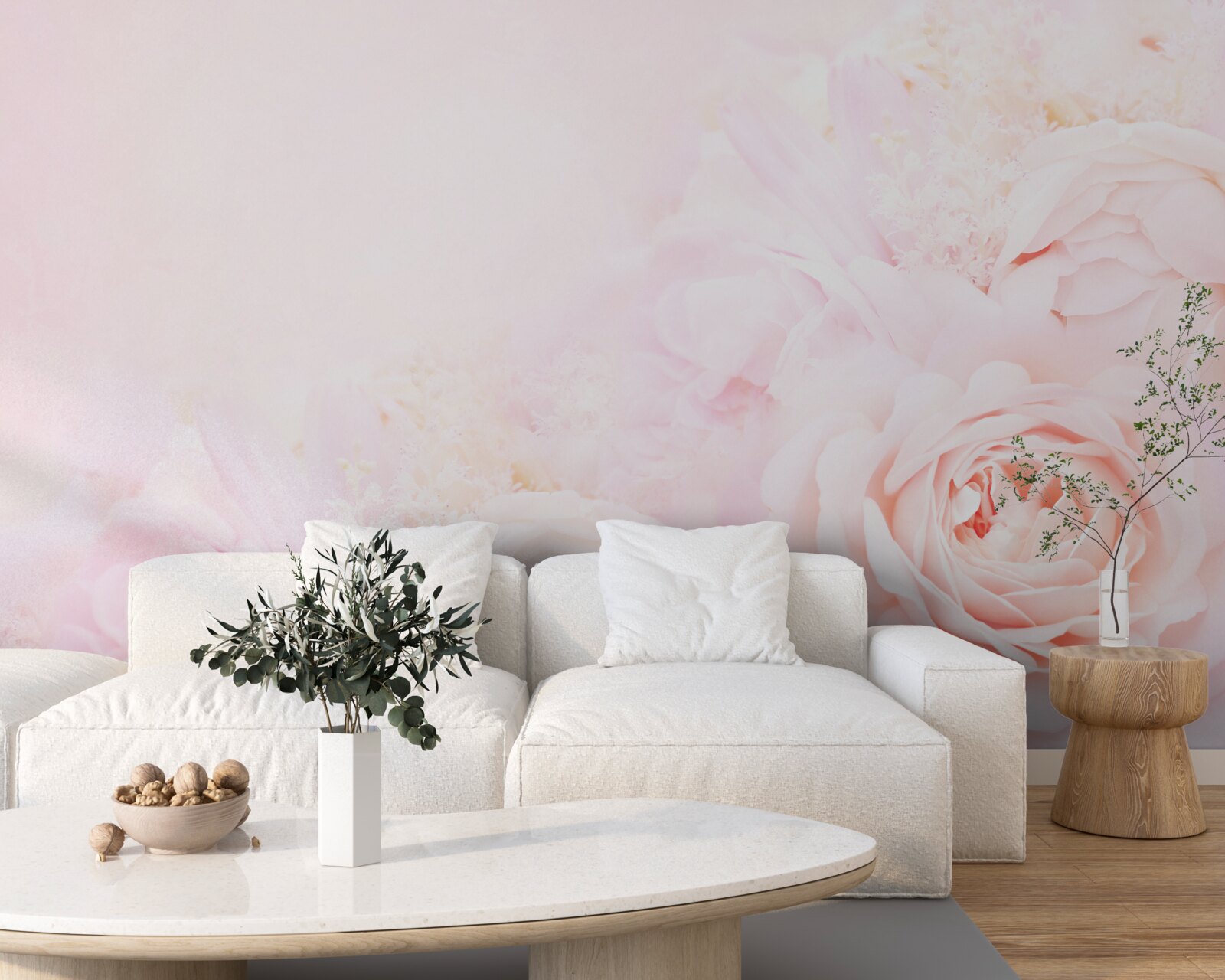 Fotobehang zachtroze rozenbloemen