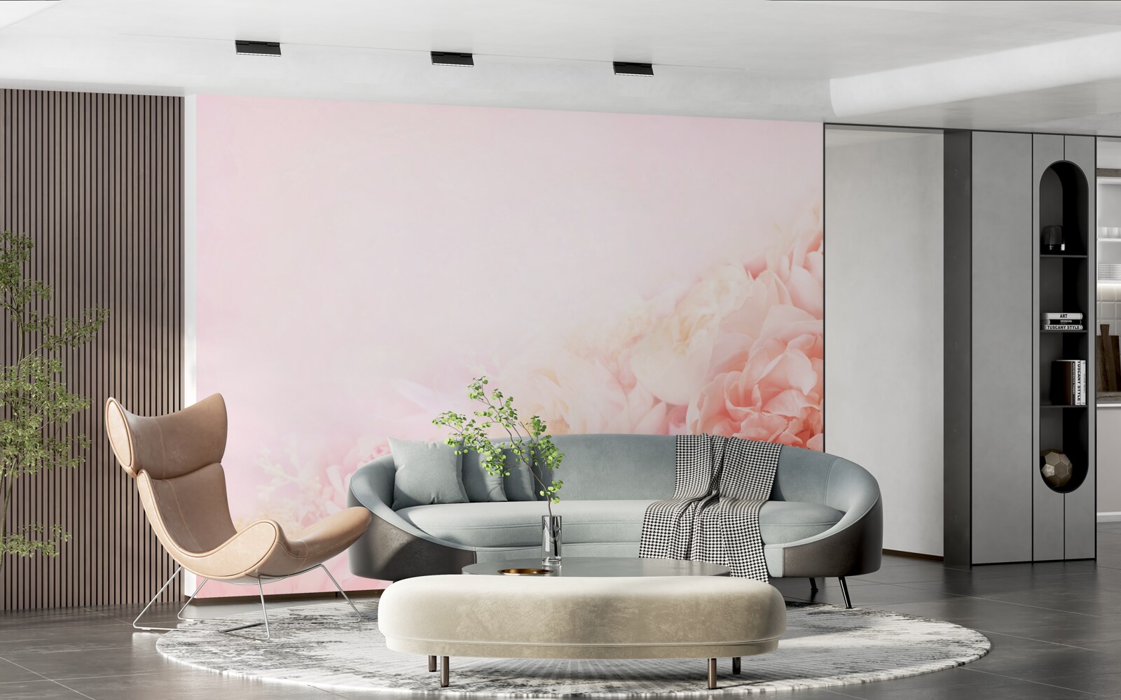 Fotobehang dunne roze bloemen