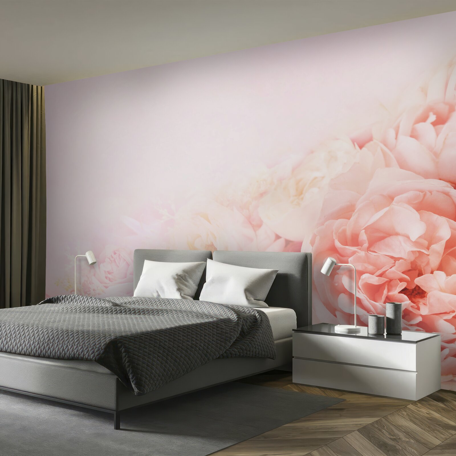 Fotobehang dunne roze bloemen