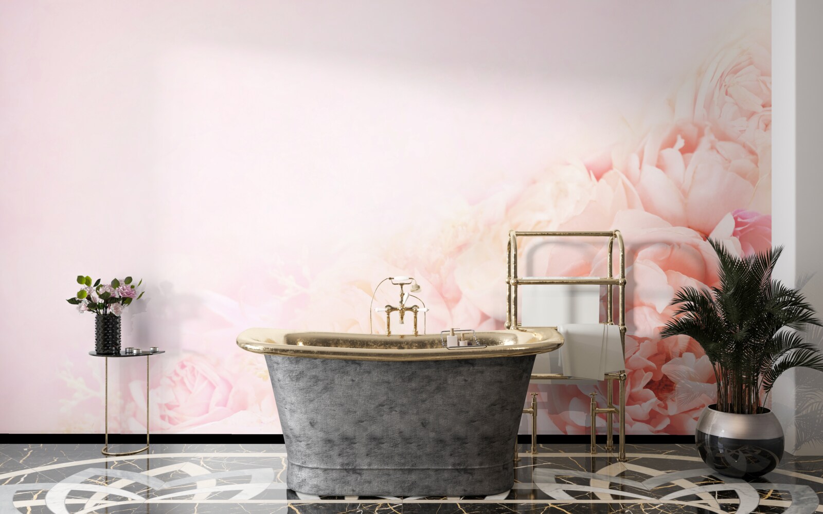 Fotobehang dunne roze bloemen