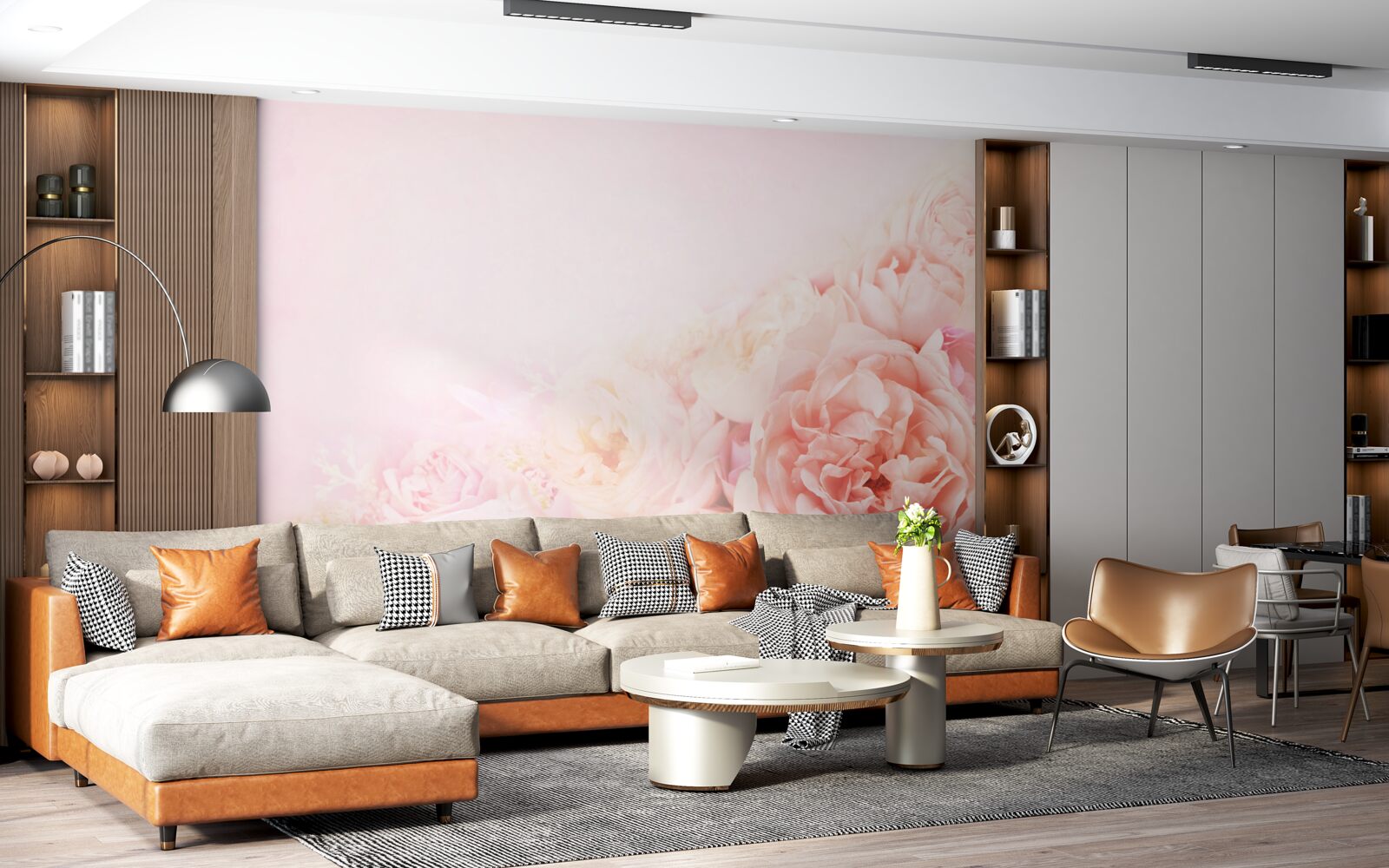 Fotobehang dunne roze bloemen