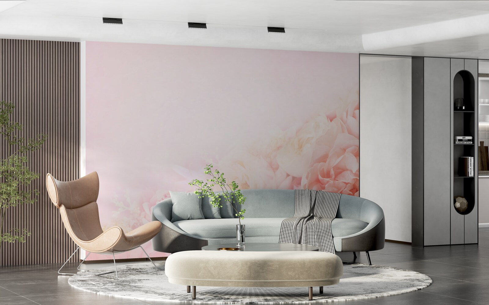 Fotobehang dunne roze bloemen