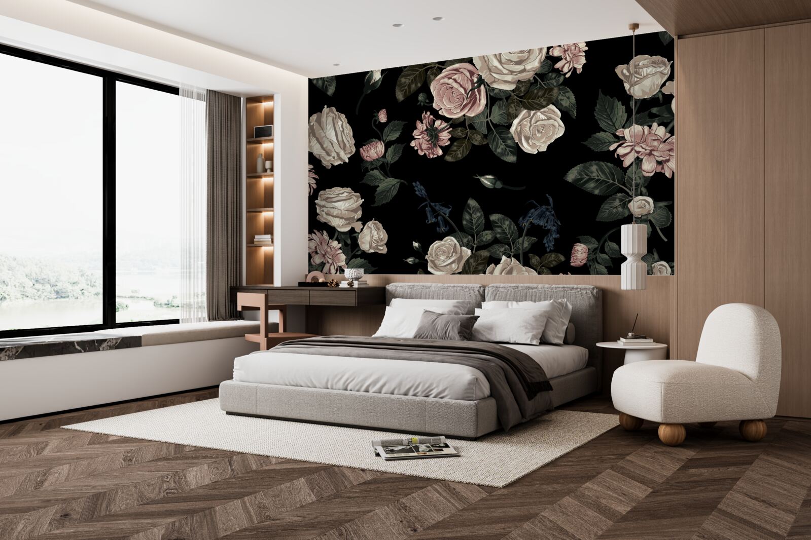 Fotobehang heldere knoppen contrasteren met de donkere achtergrond