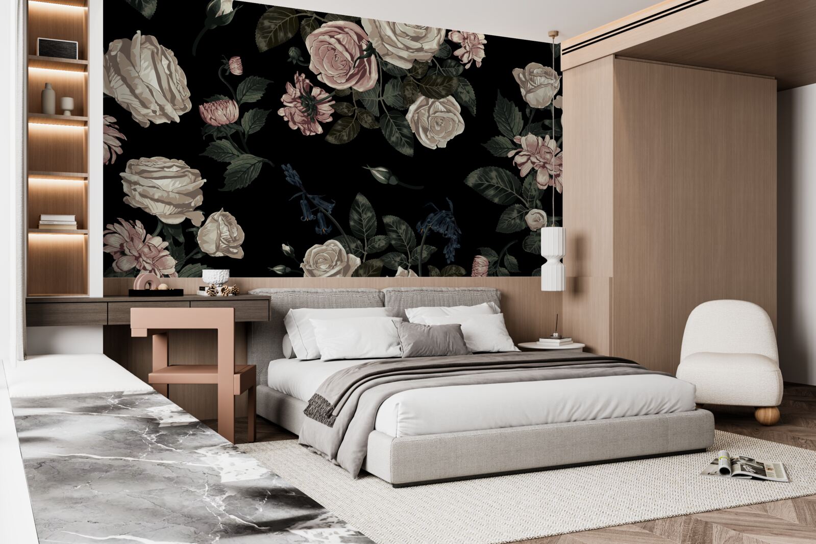 Fotobehang heldere knoppen contrasteren met de donkere achtergrond