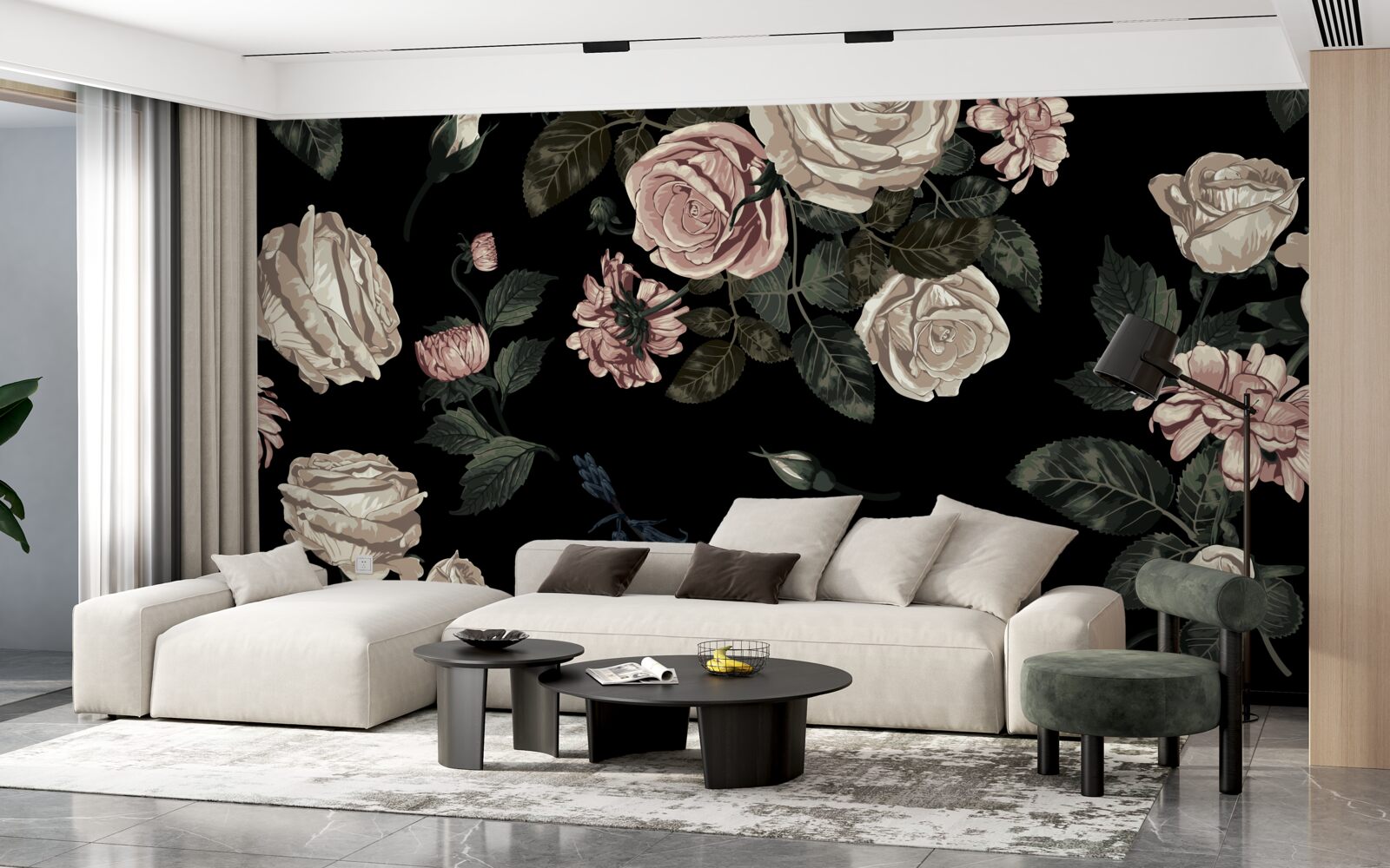 Fotobehang heldere knoppen contrasteren met de donkere achtergrond