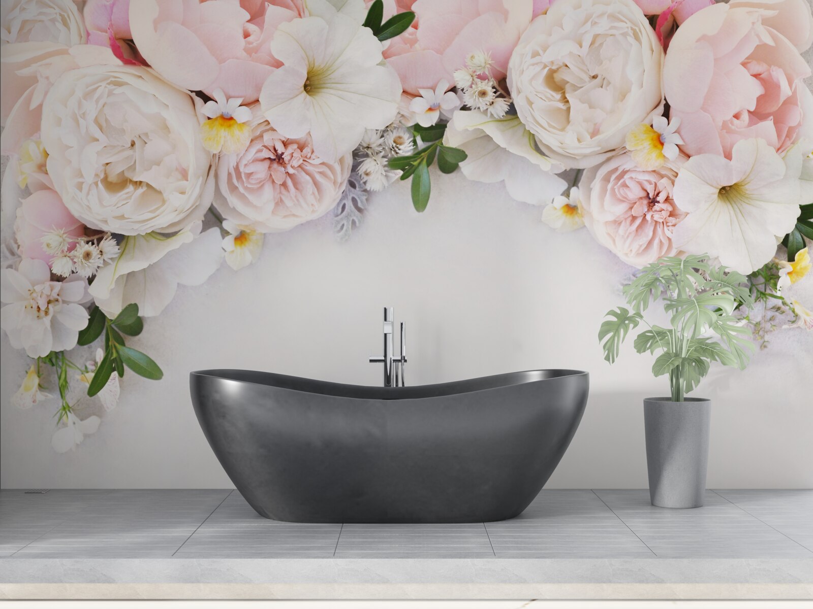 Fotobehang een tak grote pioenrozen in lichtroze