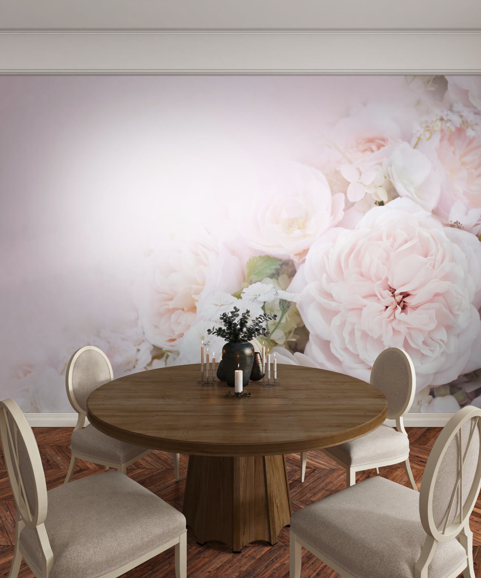 Fotobehang de heldere achtergrond is versierd met delicate bloemen