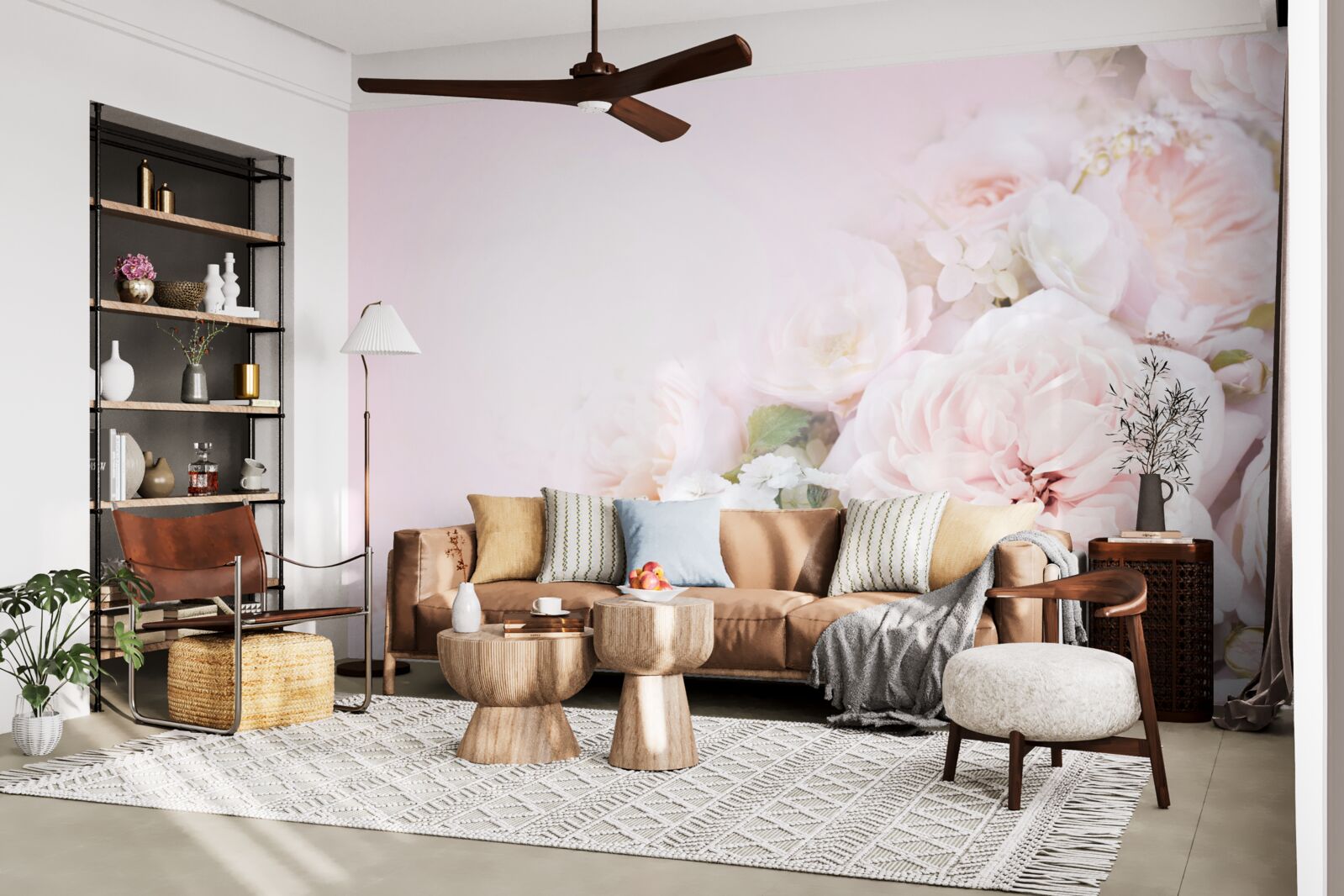 Fotobehang de heldere achtergrond is versierd met delicate bloemen