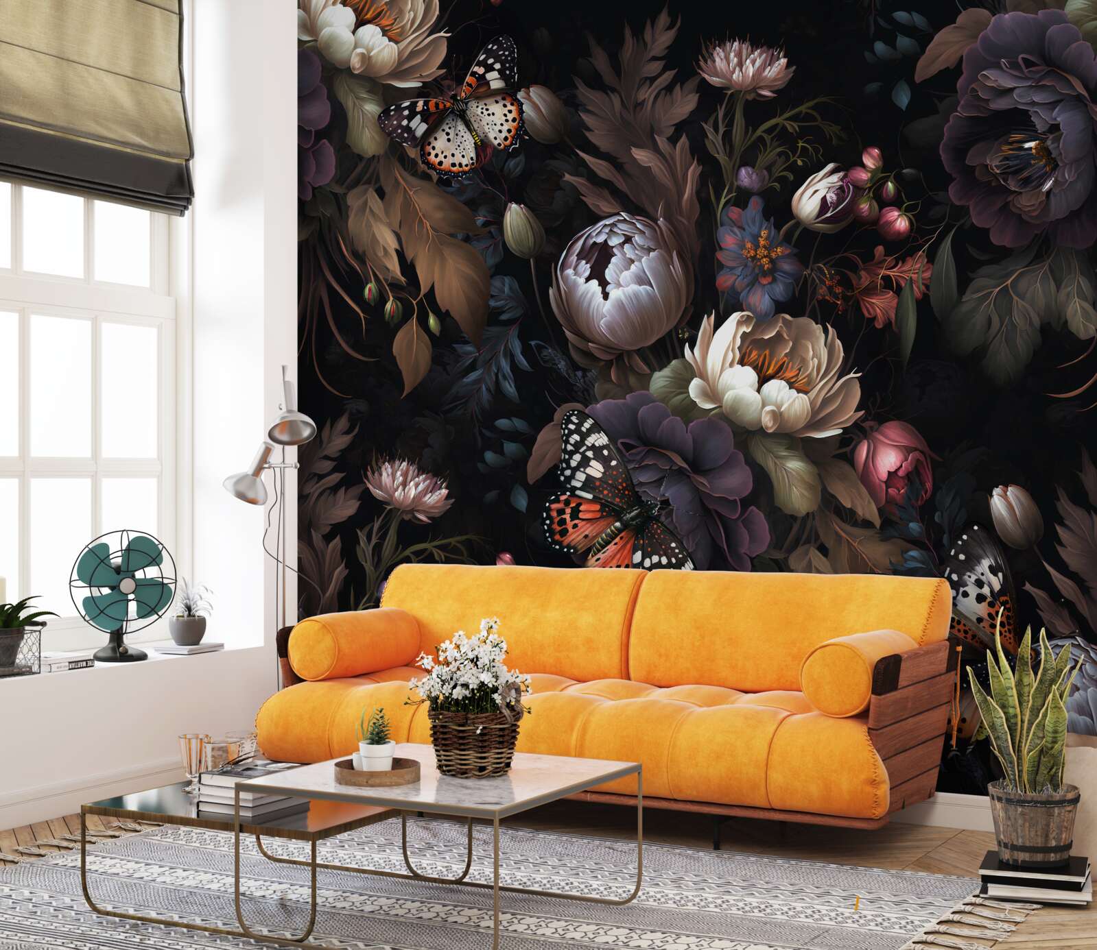 Fotobehang als de nacht valt, vallen de bloemen in slaap