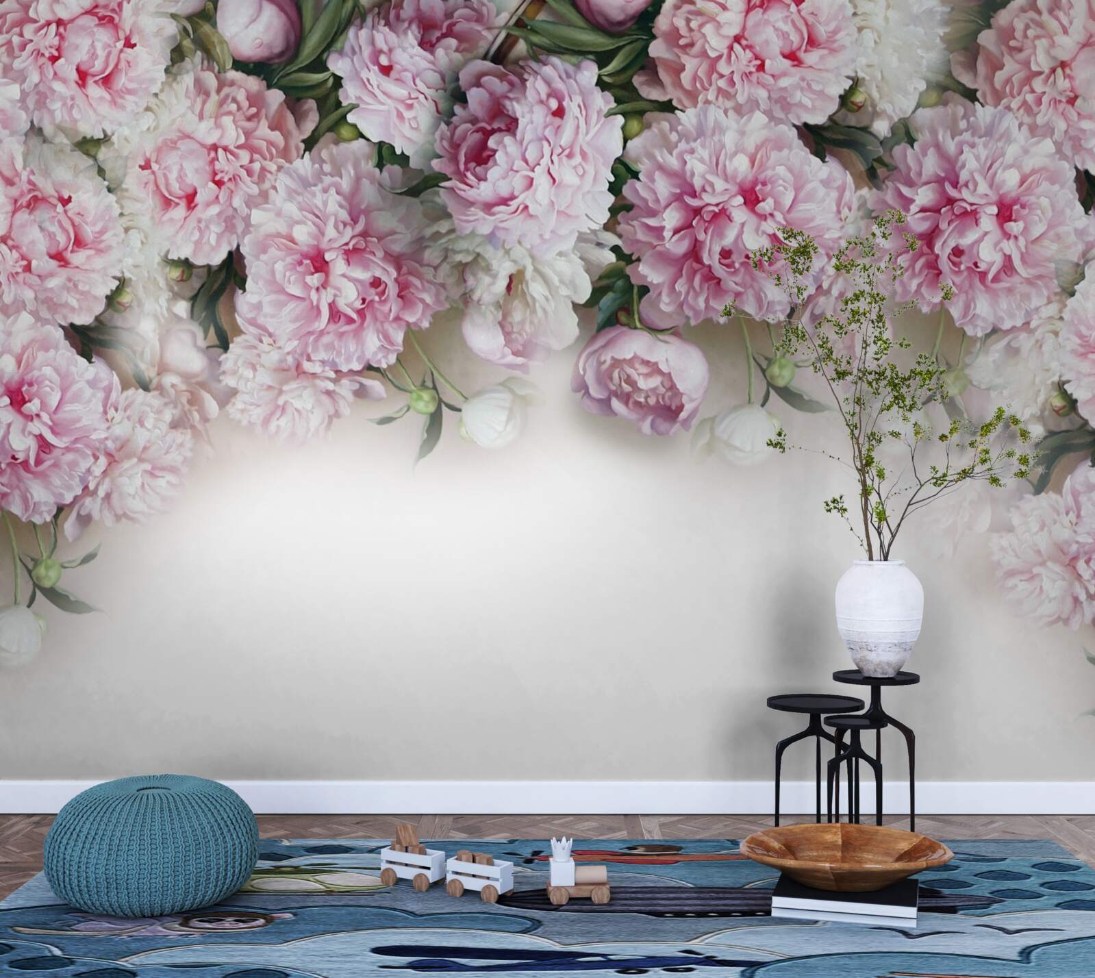 Fotobehang witroze bloemen die naar beneden vallen