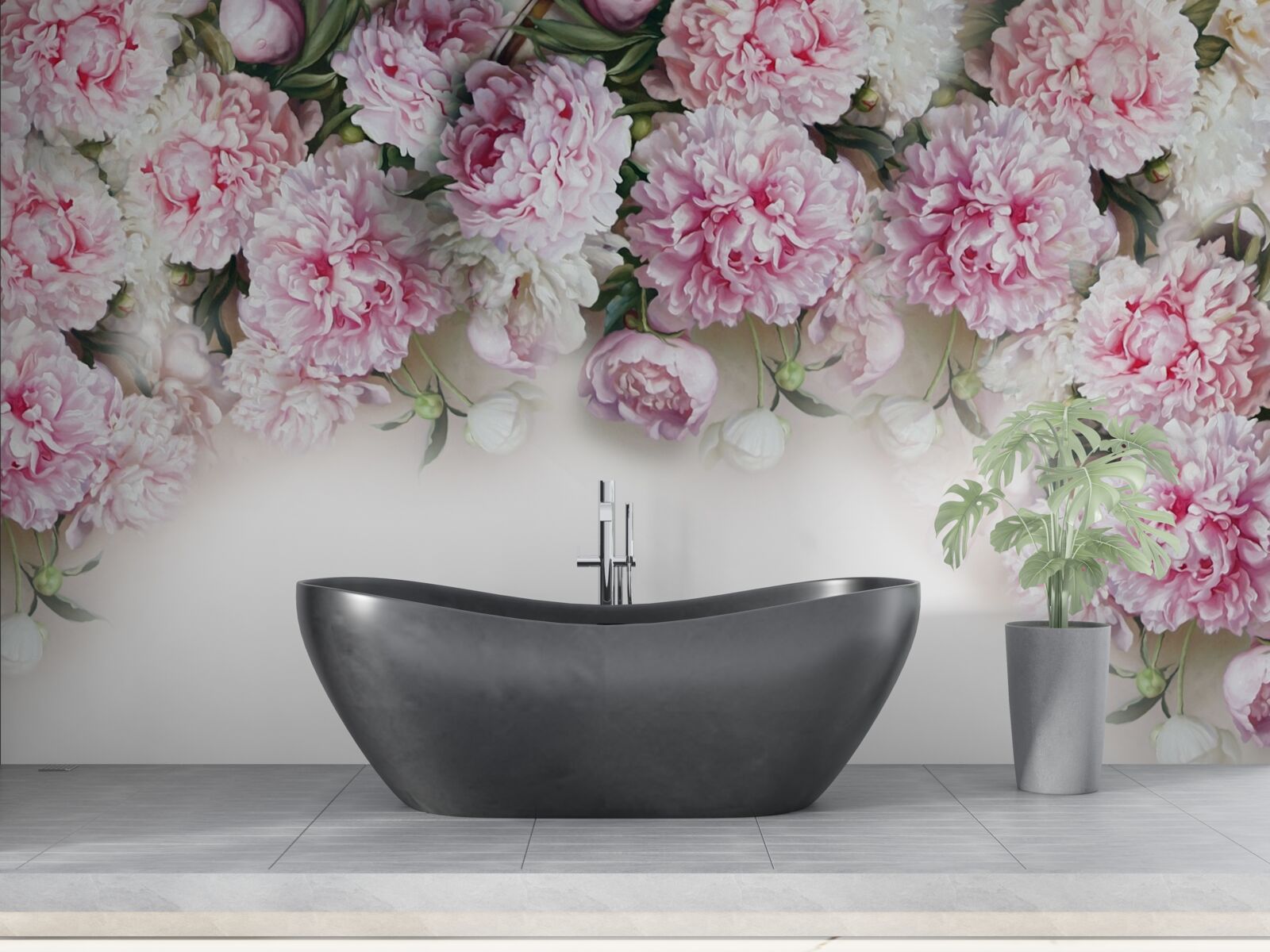 Fotobehang witroze bloemen die naar beneden vallen