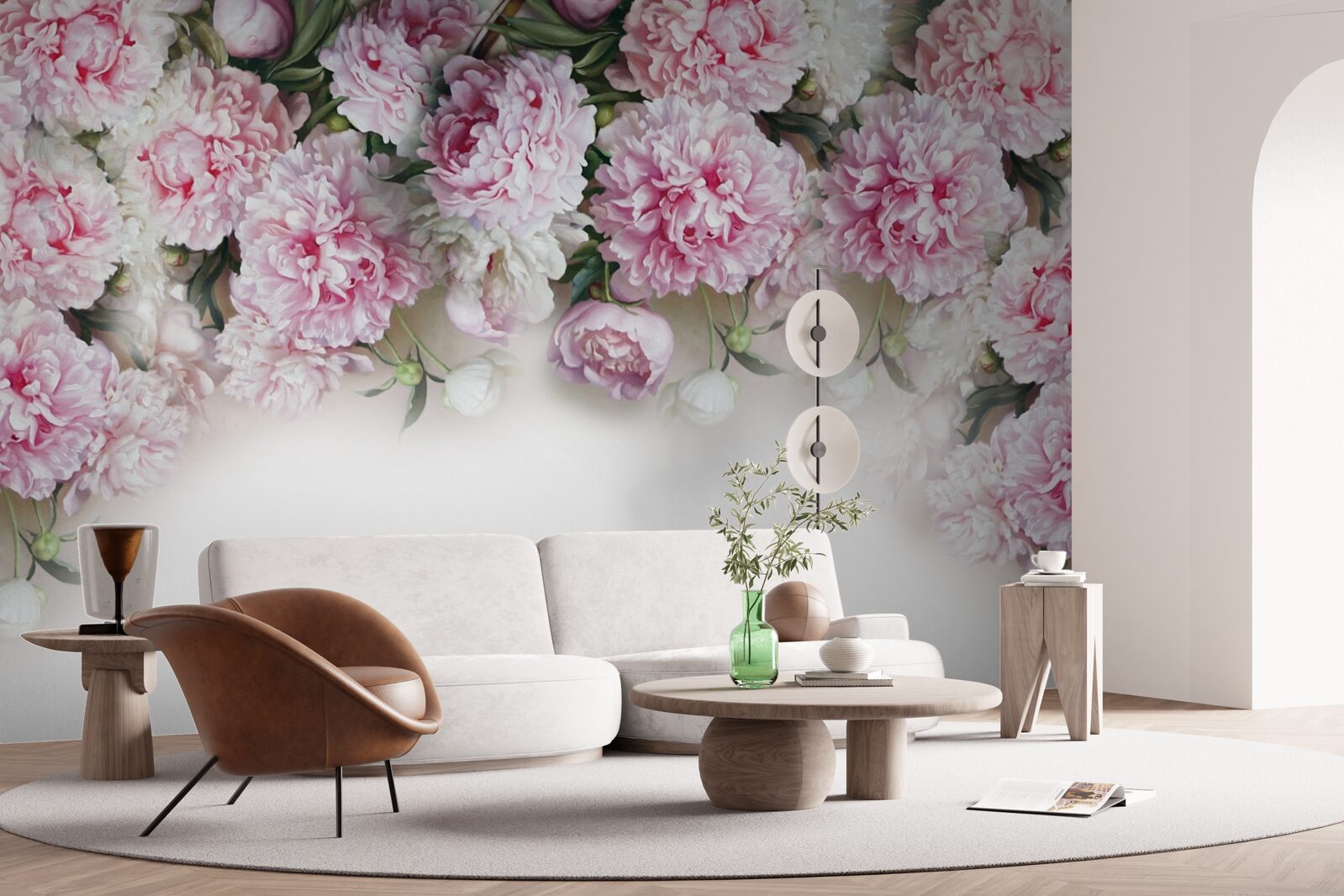 Fotobehang witroze bloemen die naar beneden vallen