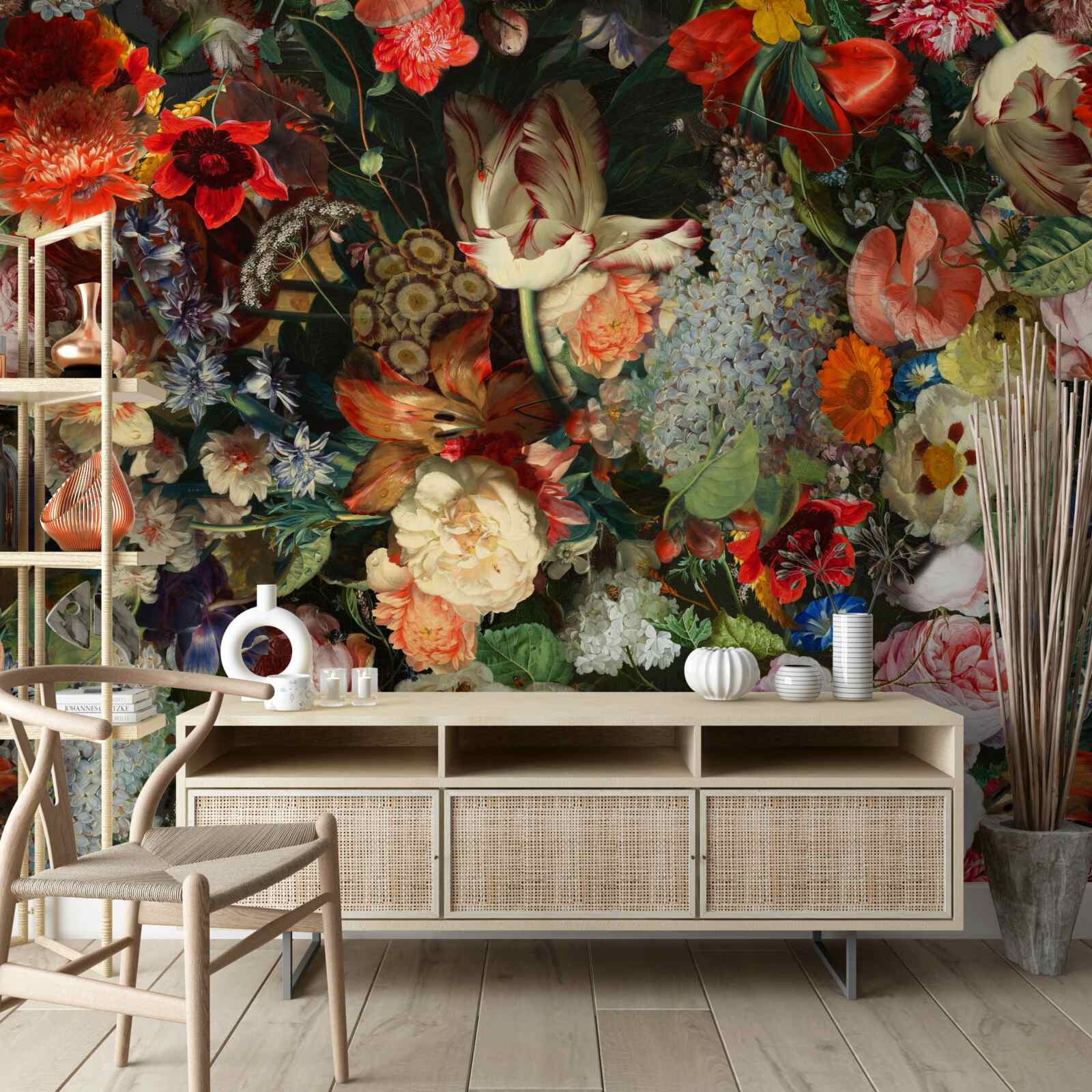 Fotobehang Levende seizoensbloemen in volle zomerbloei