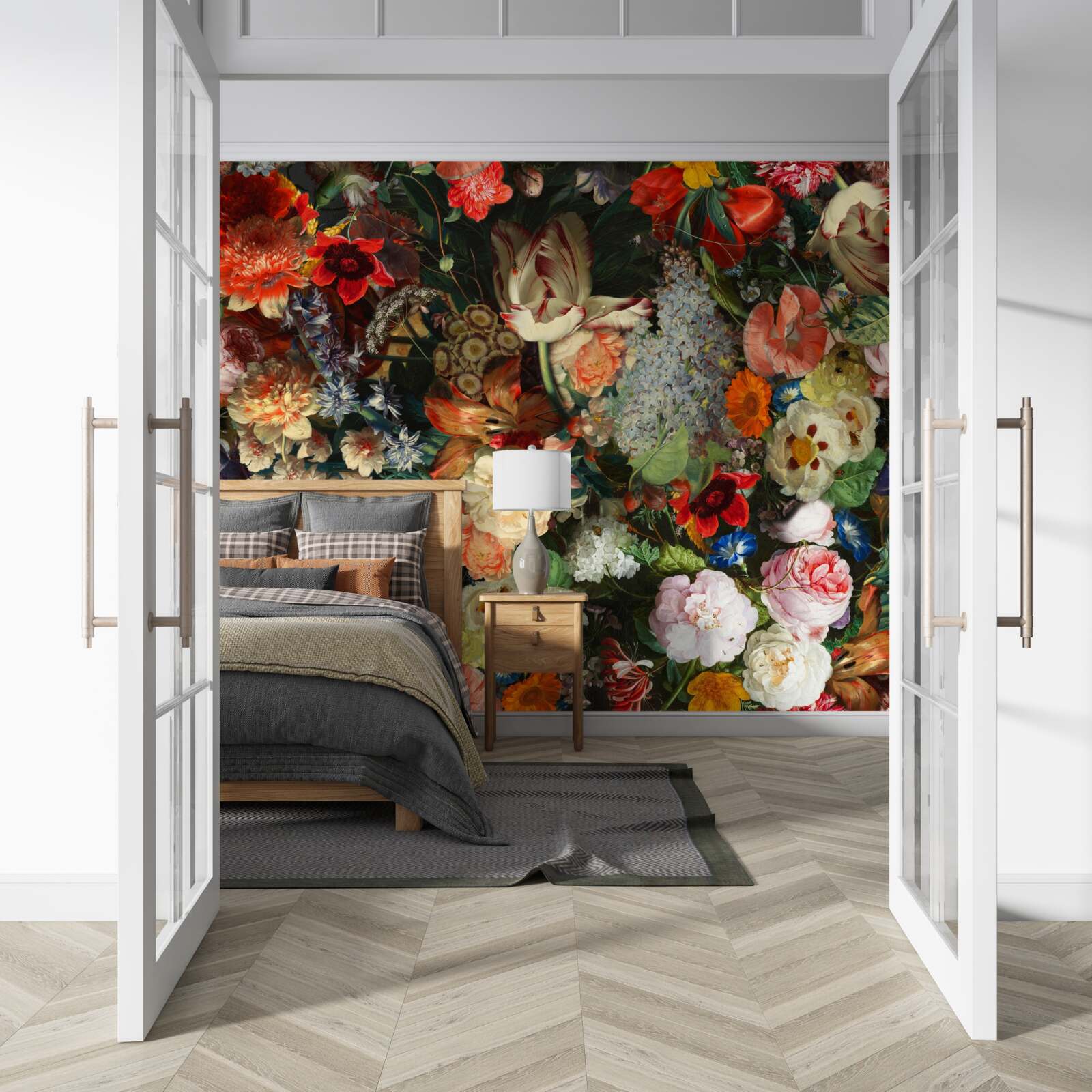 Fotobehang Levende seizoensbloemen in volle zomerbloei