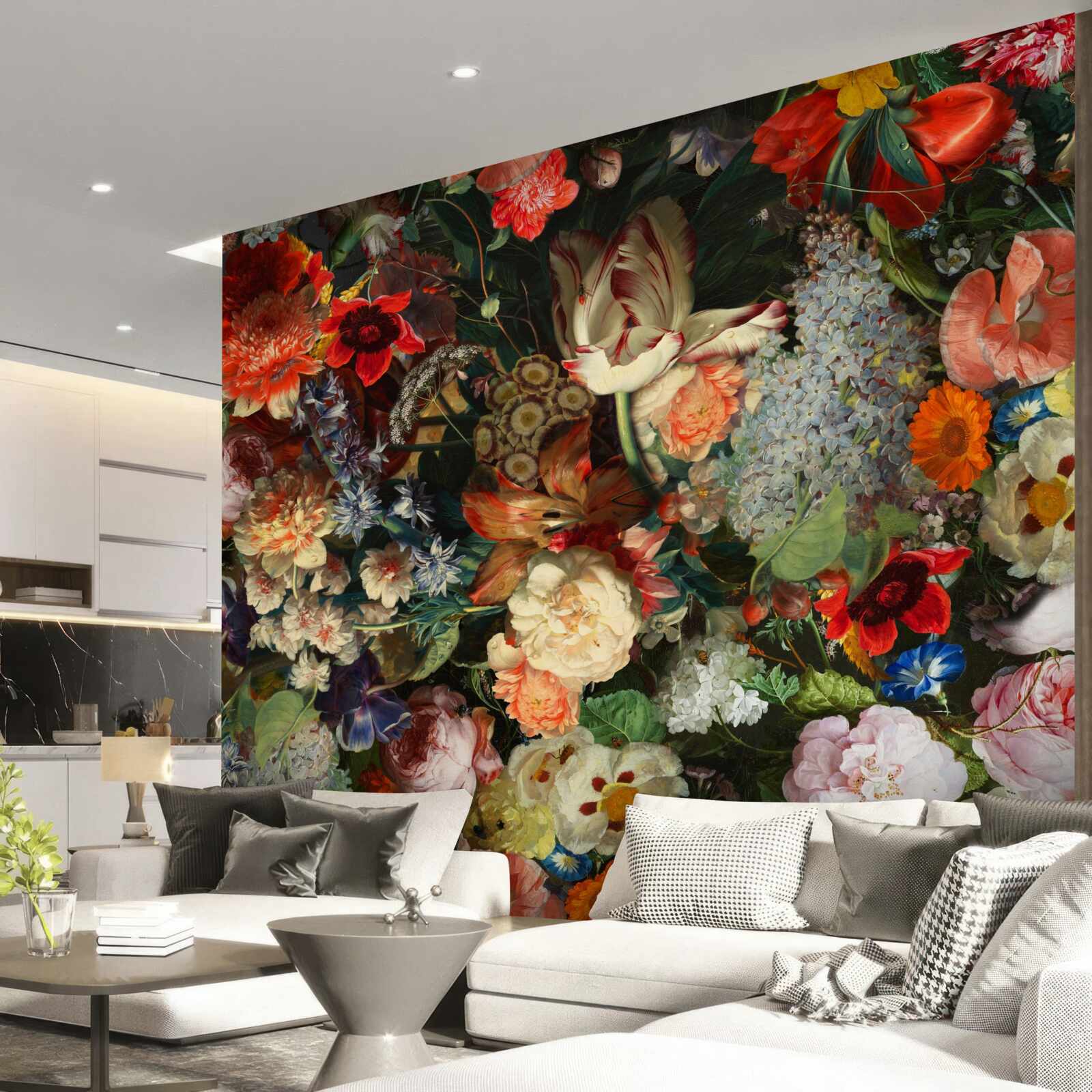 Fotobehang Levende seizoensbloemen in volle zomerbloei