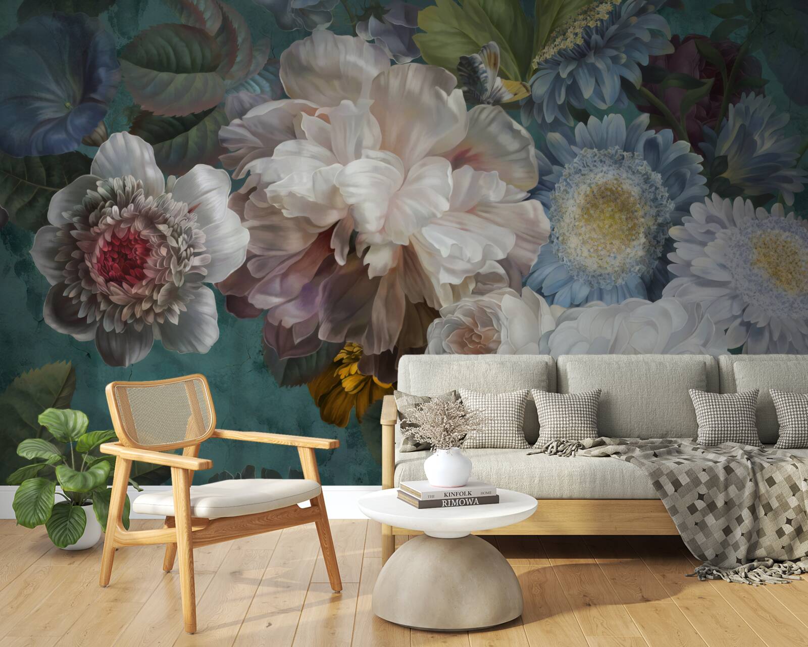 Fotobehang compositie van sierlijke en subtiele bloemen