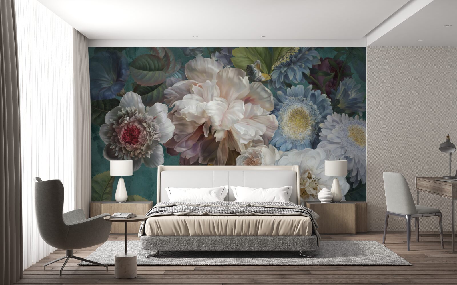 Fotobehang compositie van sierlijke en subtiele bloemen