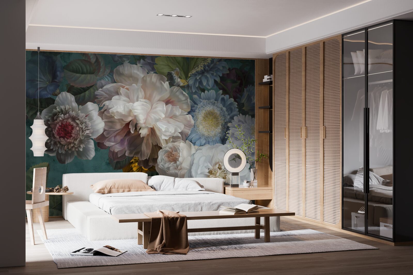 Fotobehang compositie van sierlijke en subtiele bloemen