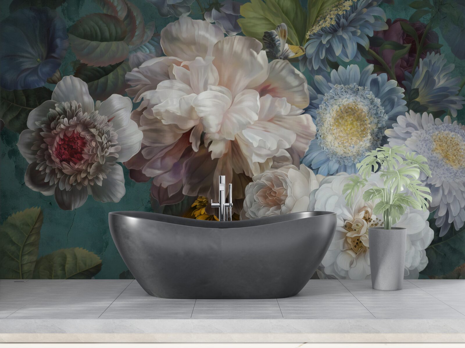 Fotobehang compositie van sierlijke en subtiele bloemen