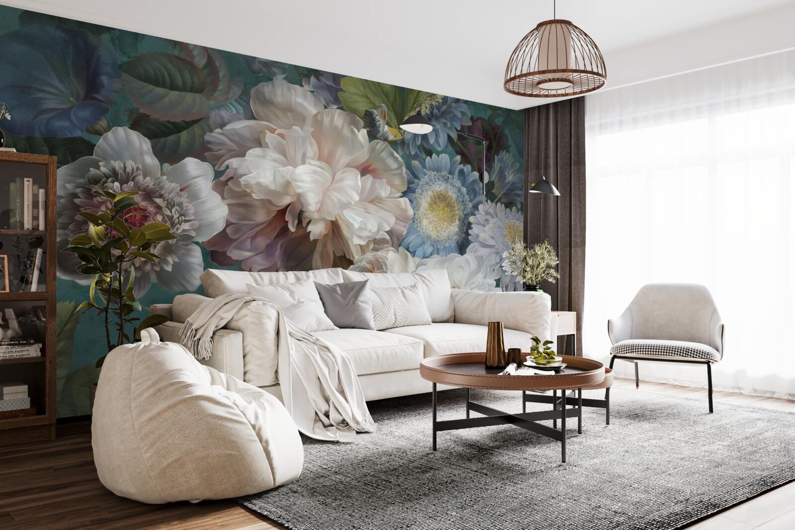 Fotobehang compositie van sierlijke en subtiele bloemen