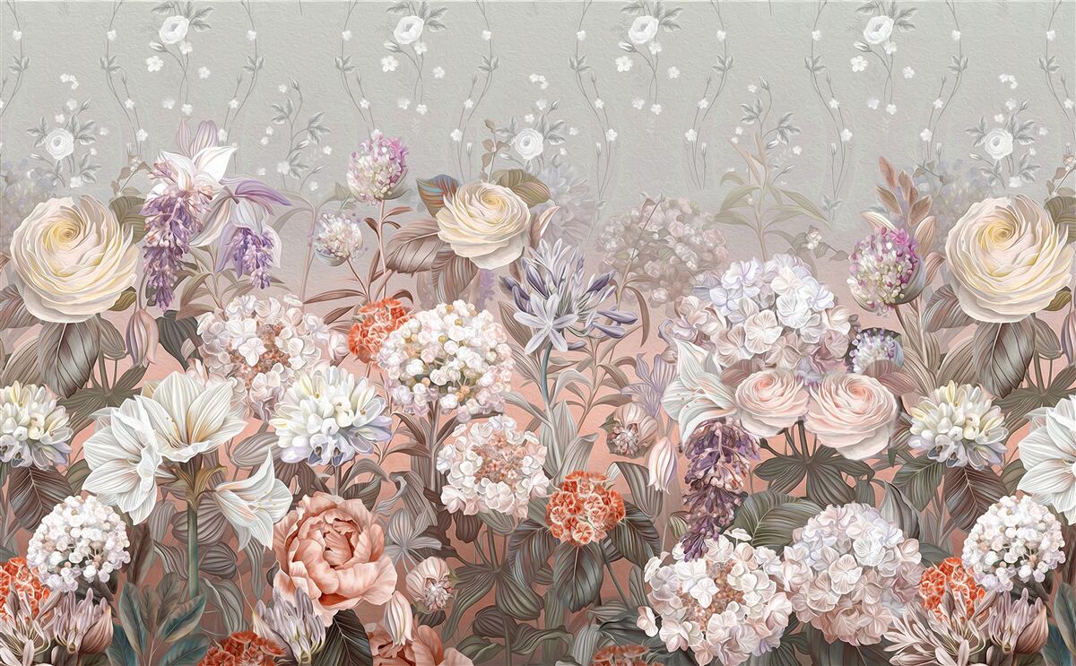 Fotobehang bloemen in een weide onder een nachtelijke hemel