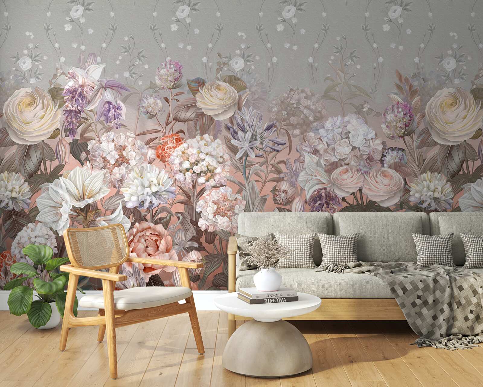 Fotobehang bloemen in een weide onder een nachtelijke hemel