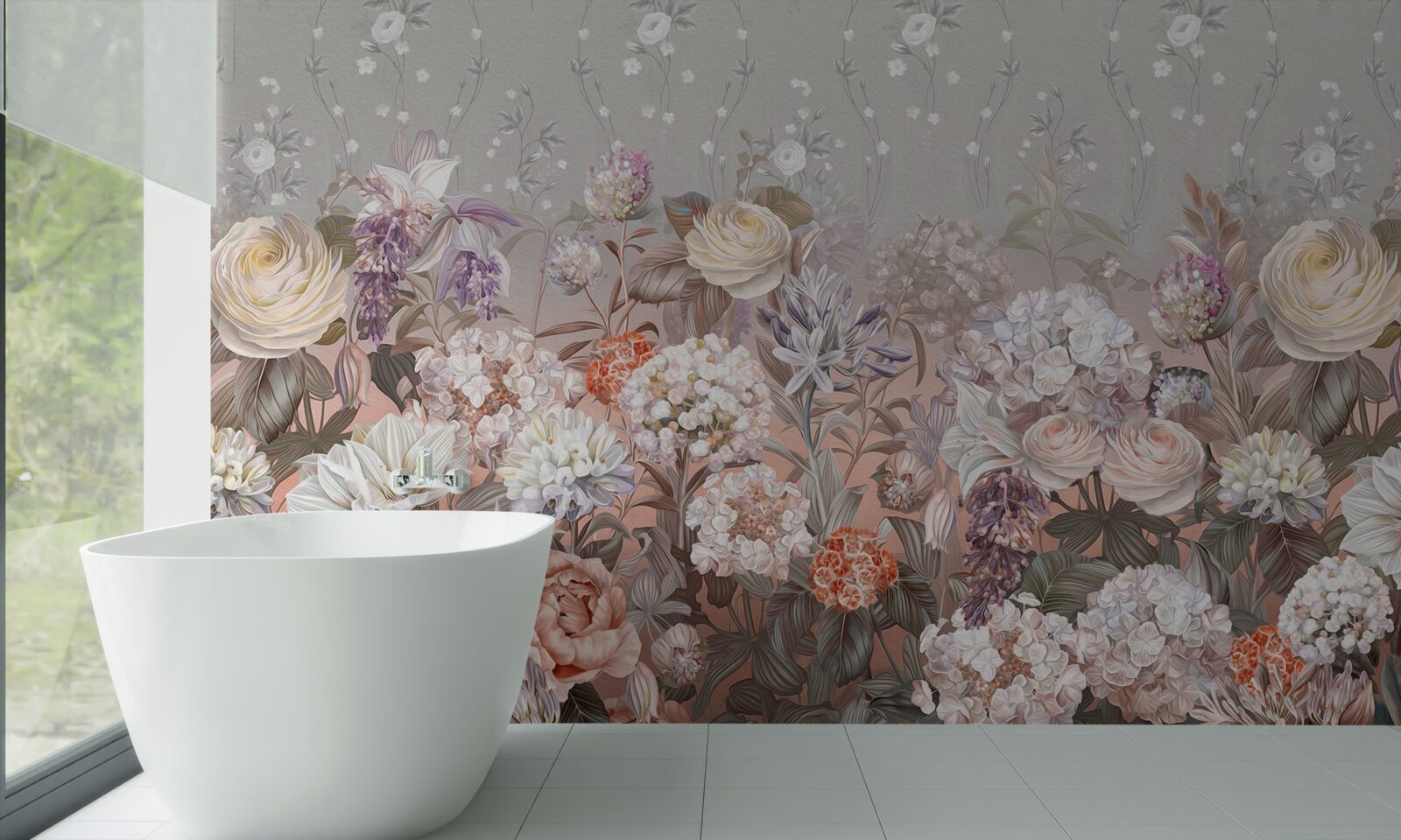 Fotobehang bloemen in een weide onder een nachtelijke hemel