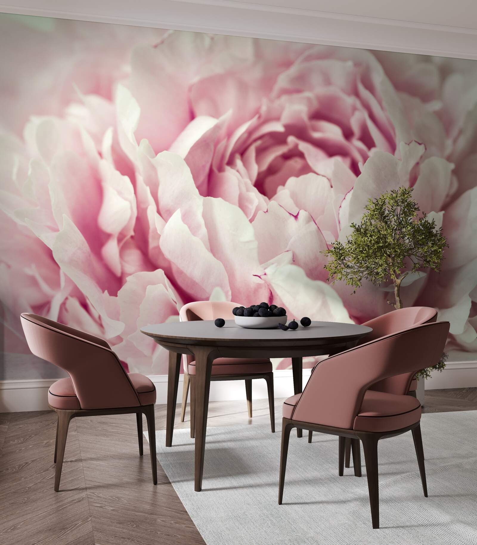 Fotobehang zachte bladeren van de roze bloem