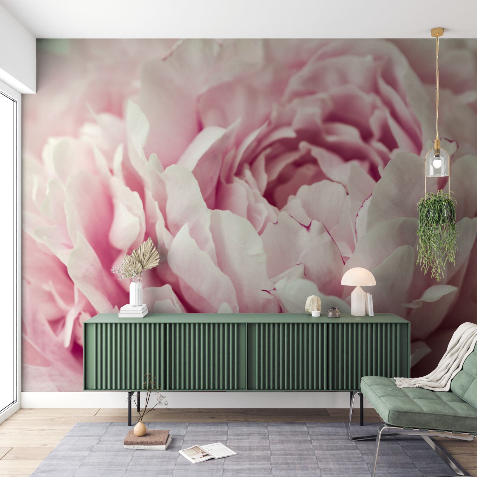 Fotobehang zachte bladeren van de roze bloem