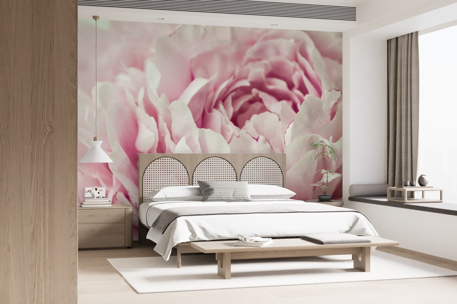 Fotobehang zachte bladeren van de roze bloem